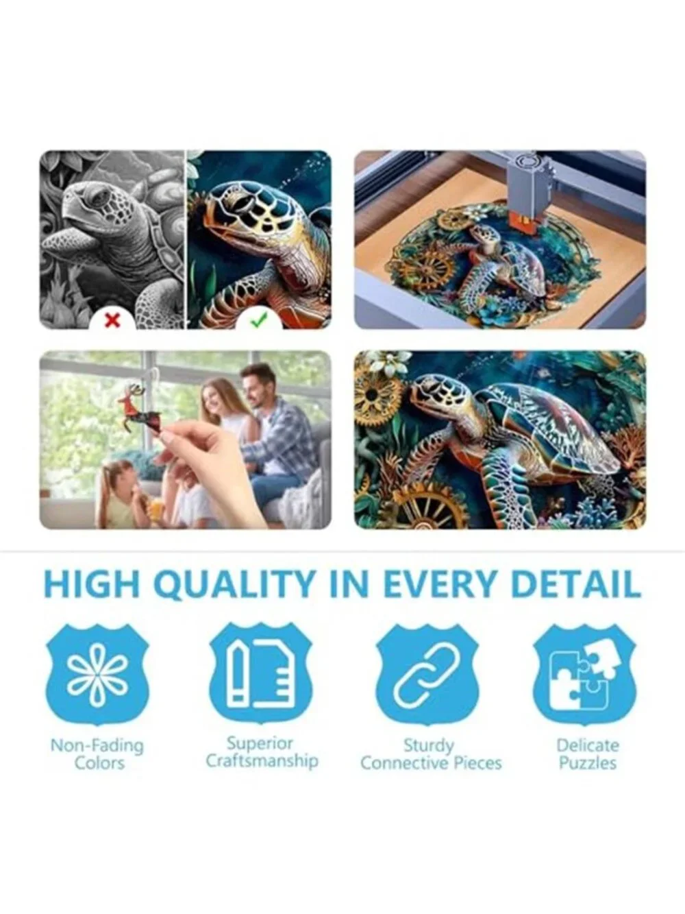Wooden Puzzle Embossed Sea Turtle Puzzle for Adults